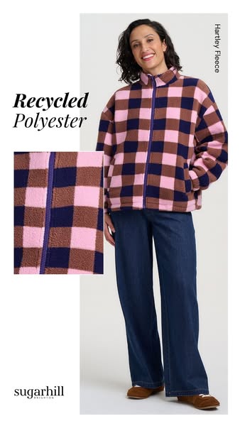 Navy Pink Check Fleece - Hartley