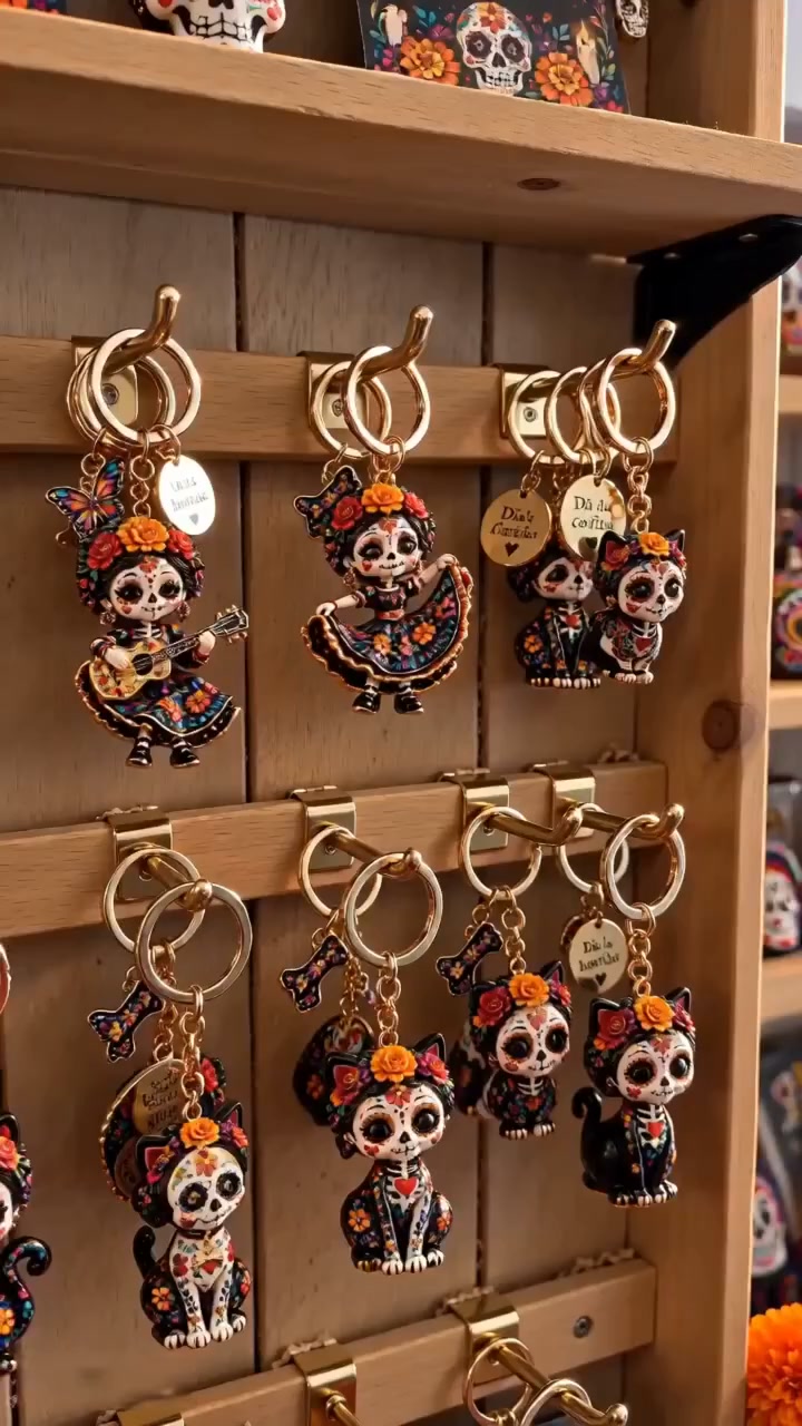 Day of the Dead Charm Keychain | 4 Colorful Floral & Skull-Inspired Styles