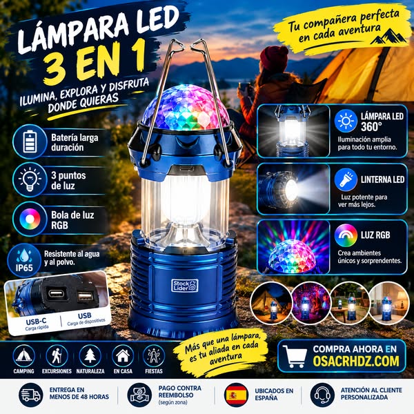 LÁMPARA LED 3 EN 1 PARA TODAS TUS AVENTURAS