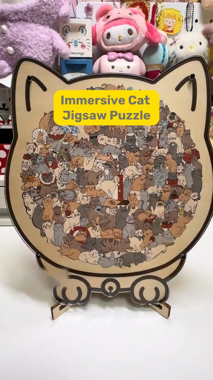 135-Piece Morandi-Colored Cat Shaped Wooden Jigsaw Puzzle