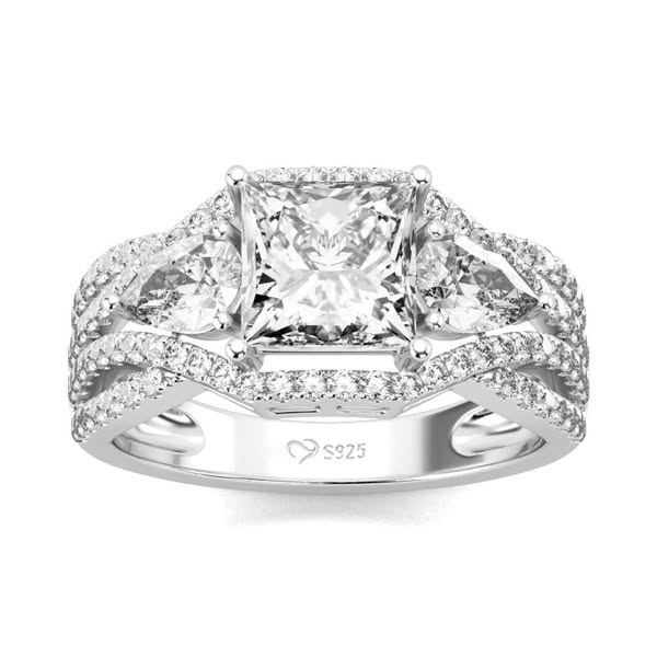 Princess & Pear Cut Three Stone Engagement Rings