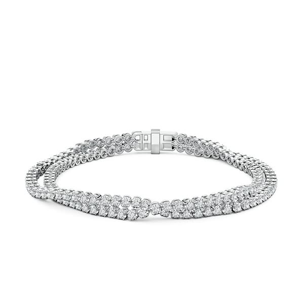 Angara tennisarmband met 2,98 karaat ronde, in het laboratorium gekweekte diamanten in platina, in elkaar verstrengeld