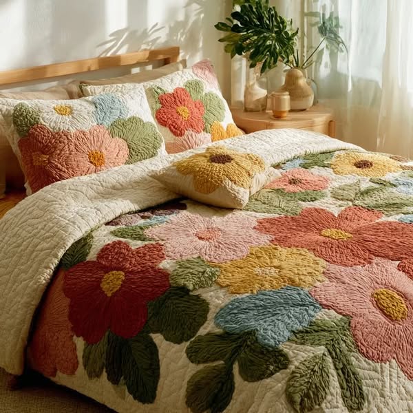 Retro Daisy Patchwork 3-Piece Quilted Bedding Set NCU0VL3058 - Single (59'' x 70'')