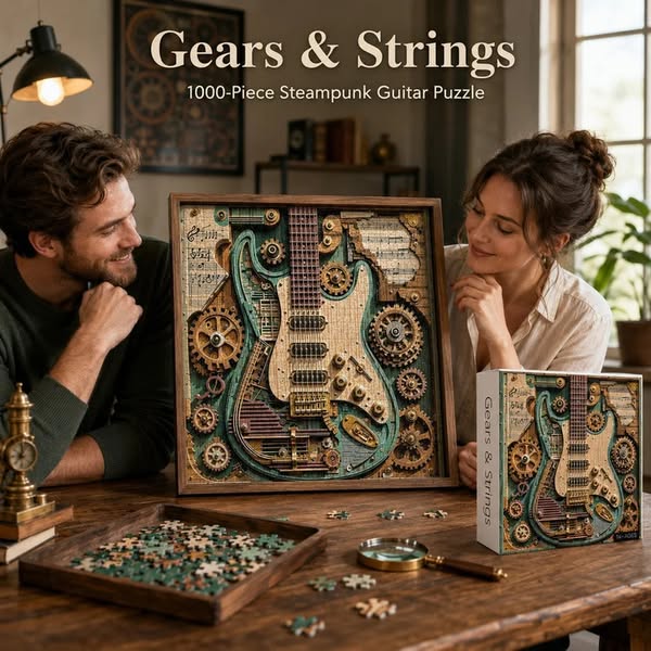 Steampunk trifft Musik – dieses 3D-Puzzle in Gitarrenform ist ein echtes Kunstwerk. Perfekt für entspannte Bastelabende.
