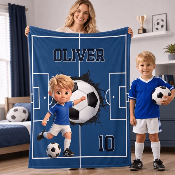 Personalized Sports Cartoon Photo Name & Number Blanket