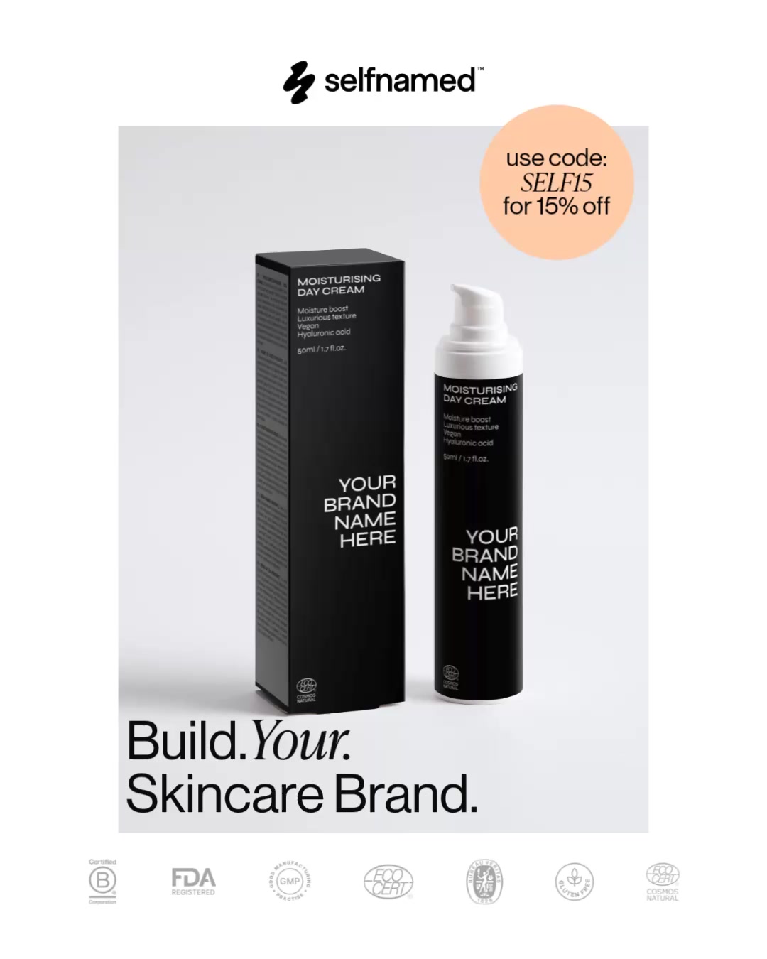 Certified, sustainable, private label skincare — with no minimum order.