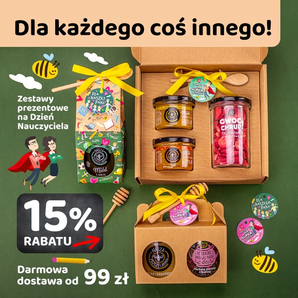 Miody na Dzień Nauczyciela, Zestawy Miodów | Dobra Cena - Nasza Pszczelarnia