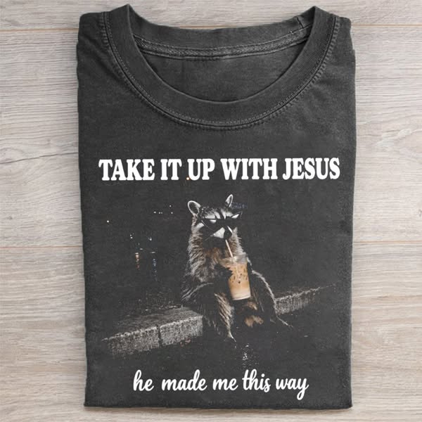 Grunge Raccoon Holding Bubble Tea T-shirt