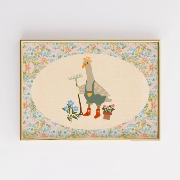 Gardening Goose Vintage Nursery Print – Retro Animal Wall Art