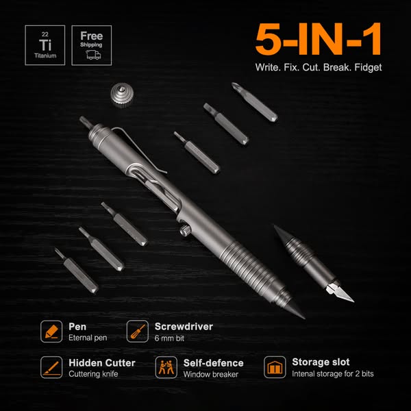 Titanium Tactical Bolt-Action Multi-Tool Pen