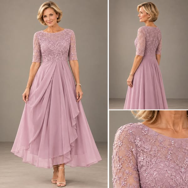 Cassandra Lace Bodice Draped Midi Dress in Pink
