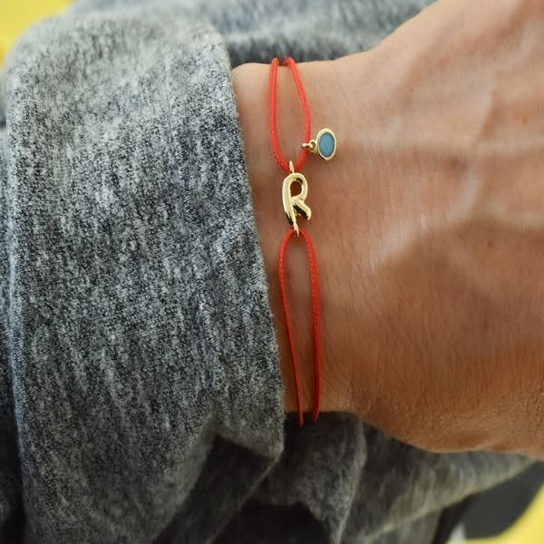 Personalized Initial String Bracelet with Birthstone Dangle, Adjustable No Hanging Ends