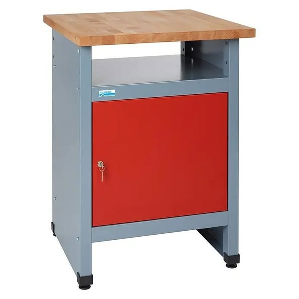 Mesa auxiliar de banco de trabajo (L x An: 60 x 60 cm, Altura de trabajo: 84 cm, Rojo/Gris plata)