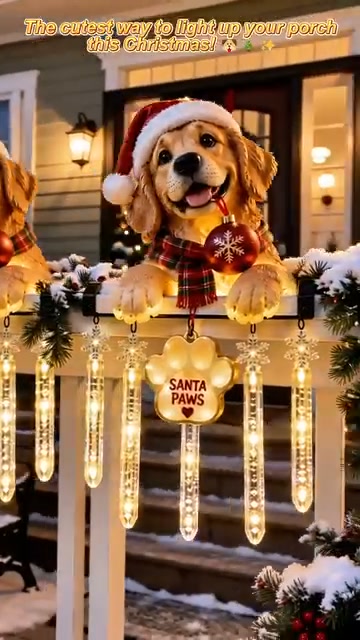 Santa Paws Christmas Porch Glow – Lighted Dog Railing Decor