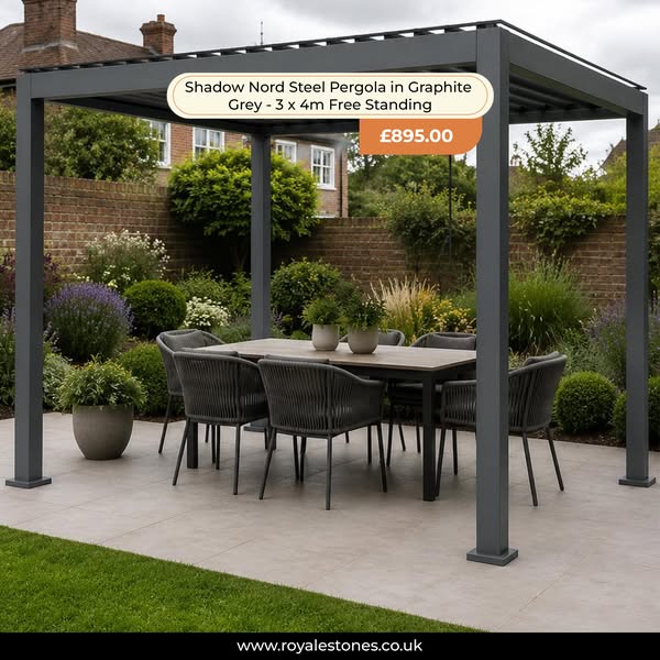 Nord Steel Pergola in Graphite Grey - 3 x 4m Free Standing