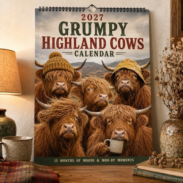 12 Months of Grumpy Highland Cow Energy for 2027