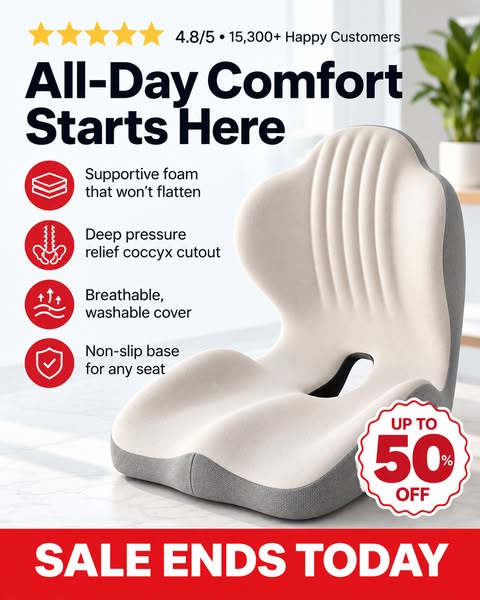 Orthopedic Seat Cushion for Back & Tailbone Support