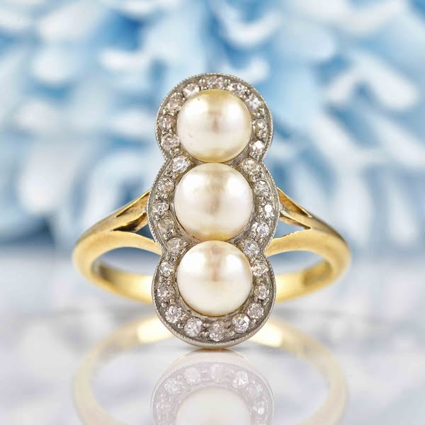 Edwardian Natural Pearl & Diamond 18ct Gold Platinum Engagement Ring
