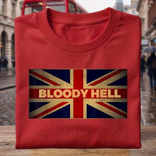 Bloody Hell Shirt | Funny British Slang T-Shirt | Distressed Union Jack Flag Graphic Tee | UK Humor England Heritage Gift