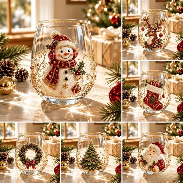 3D Christmas Glass Art Cup | Luxury Raised Holiday Glassware for Drinks, Decor & Christmas Gifts