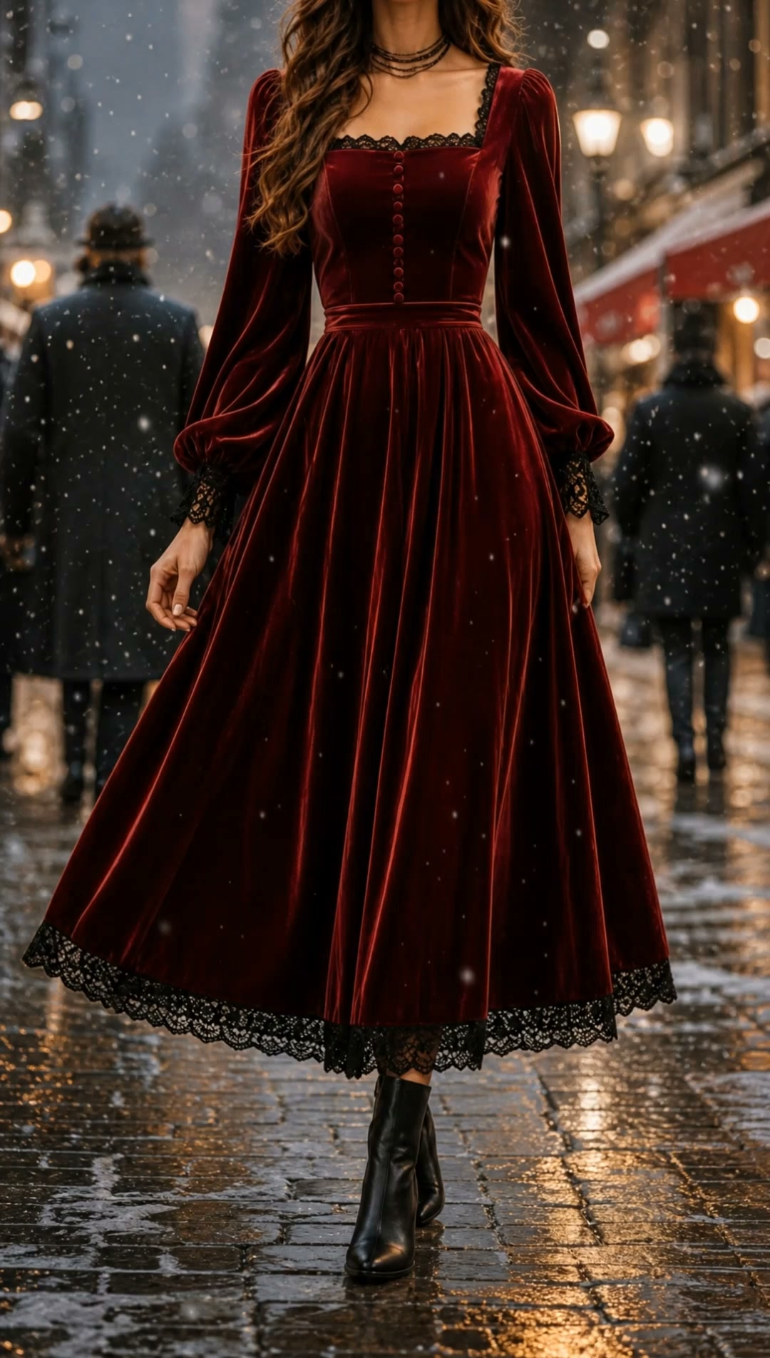 Women's Vintage Square Neck Velvet Dress – Timeless Elegance Meets Luxe Comfort