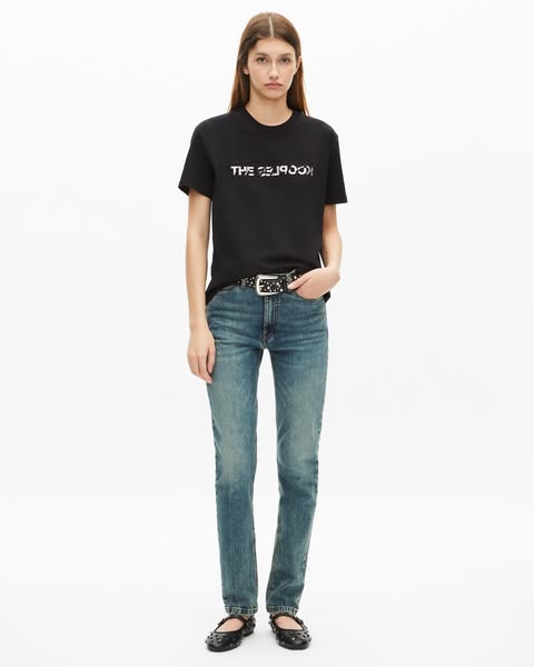 „What Is“-T-Shirt mit schwarzen Strasssteinen