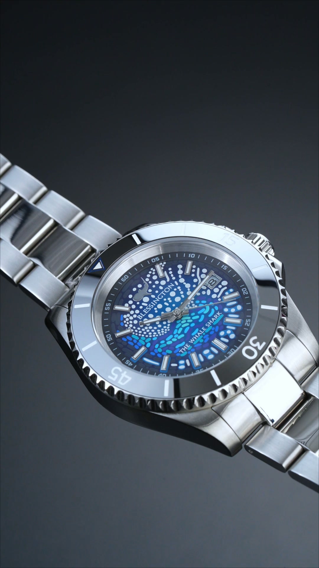 The limited-edition Whale Shark transforms its unmistakable markings into a deep ocean-blue dial that comes alive after dark with powerful J