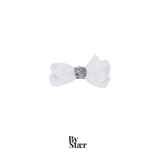 Klassisk Sløjfe - Hvid/Sølv Glitter - 6 cm - Bystaer.dk
