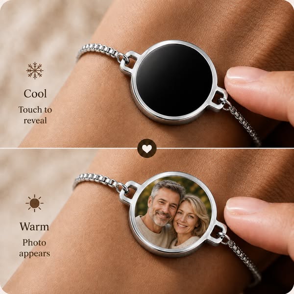 Personalized Heat-Activated Hidden Photo Adjustable Bracelet with Engraved Text