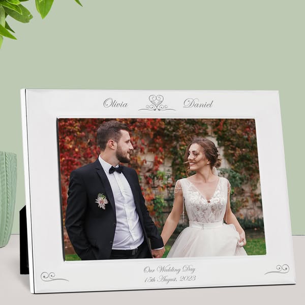 Personalised Silver Plated Photo Frame | Wedding Couple | Metal