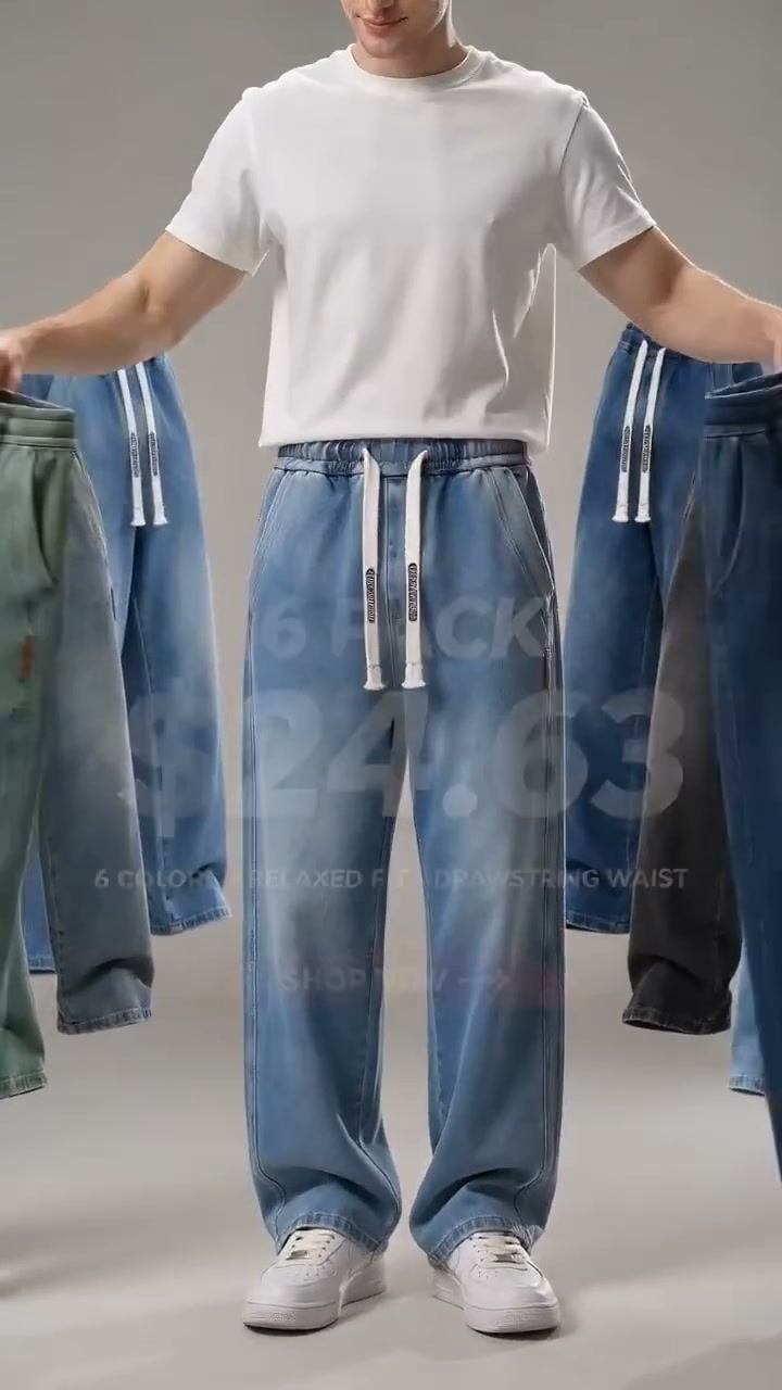 6 COLORS PACK ONLY $24.63 - Stretch Drawstring Jeans for Men