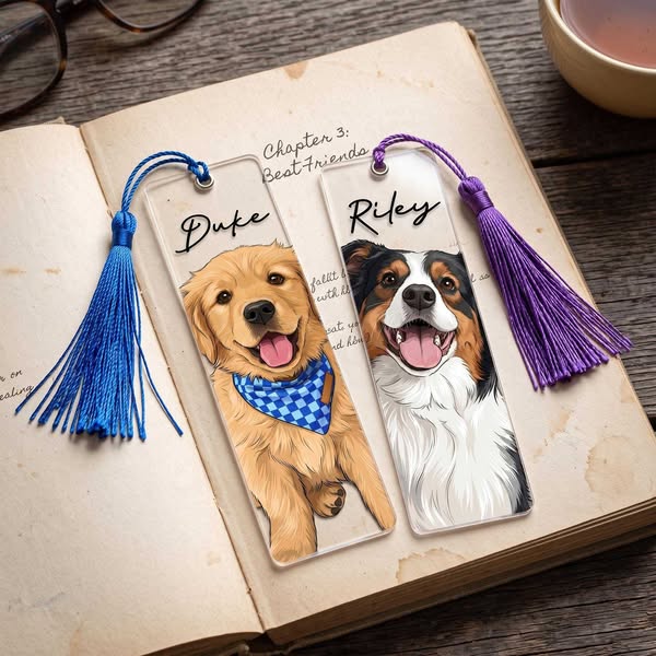 Personalized Portrait From Photo Pet Bookmark, Custom Pet Photo Bookmark with Tassel, Pet Lovers Gift, Book Lovers Gift, Dog Owner Gift