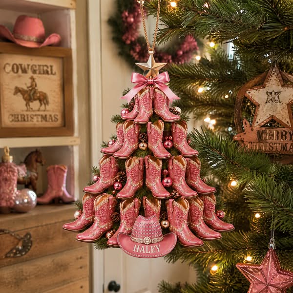 Custom Name Cowgirl Christmas Ornament