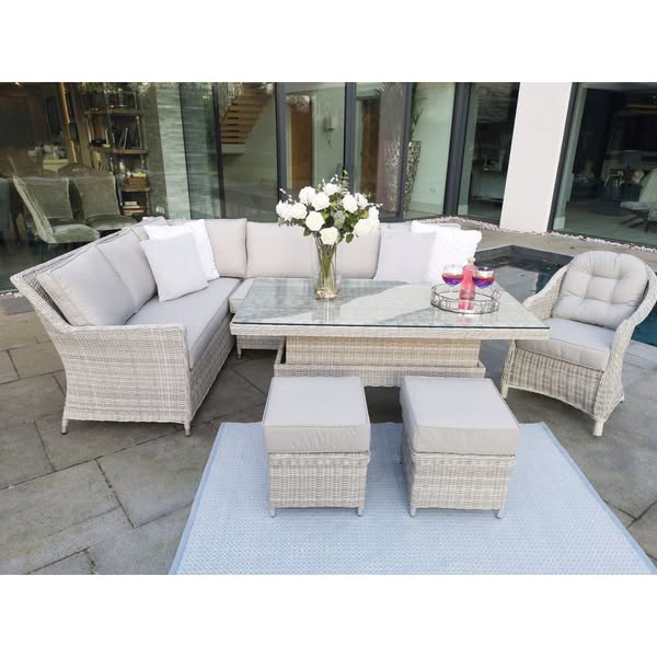 Antigua Corner Sofa Set with Rising Table - Pre-order due mid September - Order by 21st July for Free Parasol & Weather Cover