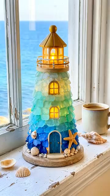 From relaxing evening craft projects to homemade holiday‑gift making, your finished lighted sea‑glass‑style lighthouse will add warm, ocean‑