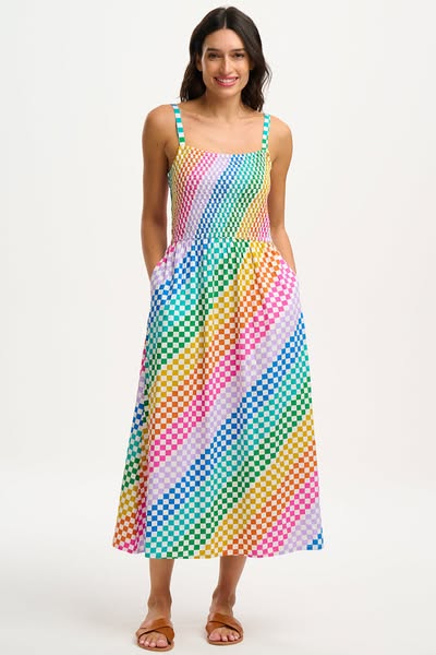 Christabel Sundress - Multi, Rainbow Checkerboard