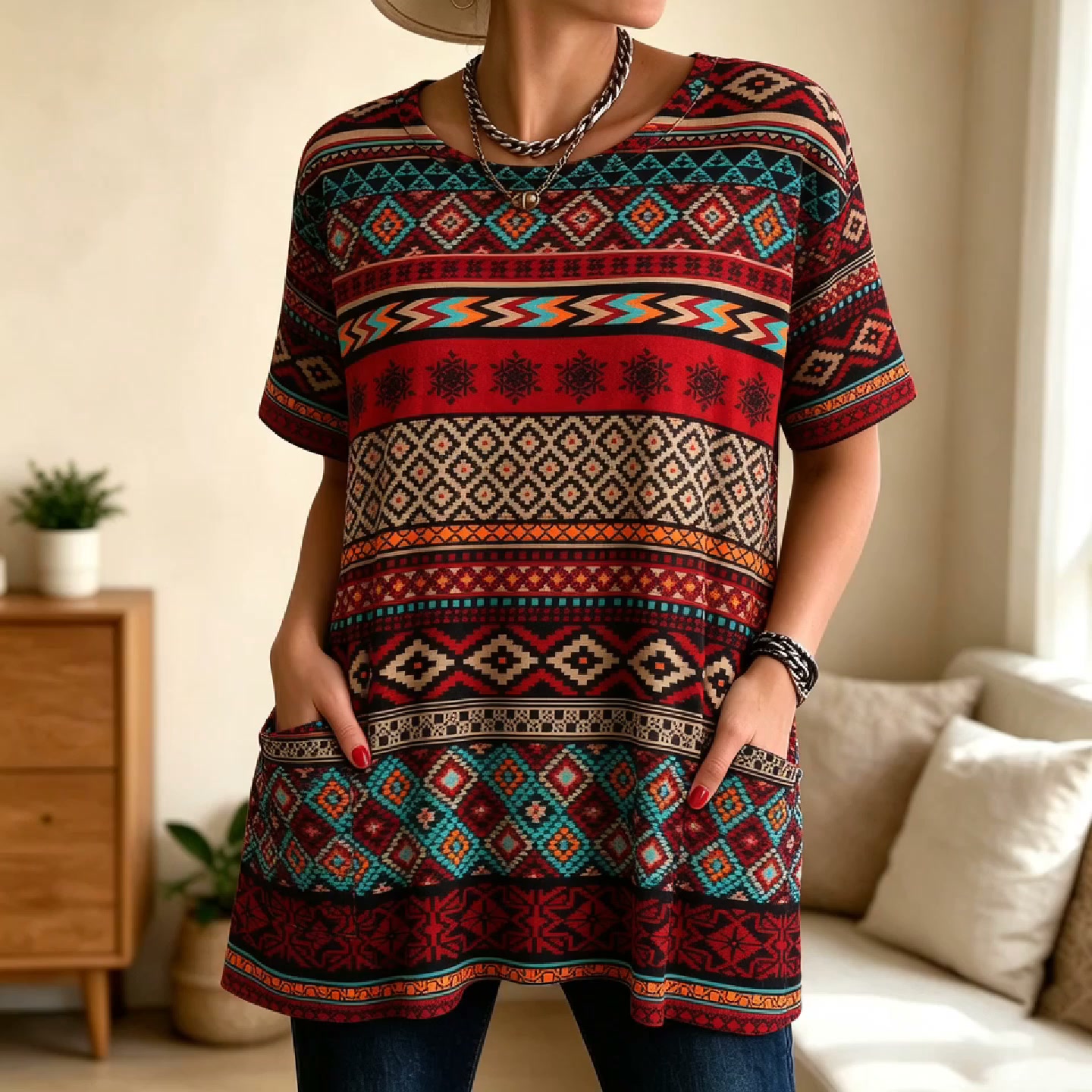 Tribal print tunic with pockets