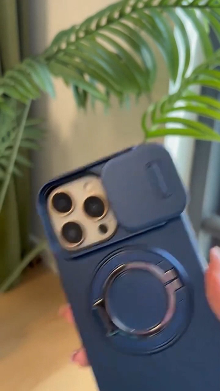 Phone Case with Sliding Camera Cover and Rotating Ring Stand