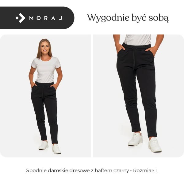 Spodnie damskie dresowe z haftem czarny - Rozmiar: L