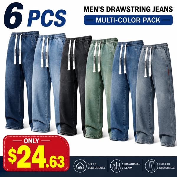 BEST SELLER! Men’s Stretch Cotton Loose-Fit Drawstring Jeans