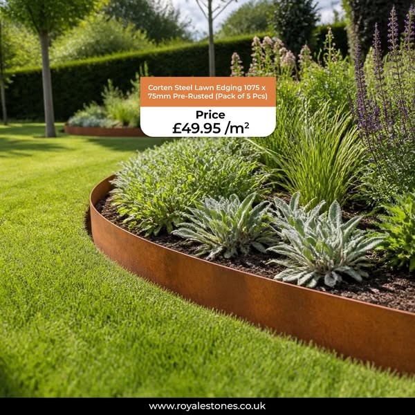 Corten Steel Lawn Edging 1075 x 75mm - Pre-Rusted (Pack of 5 Pcs)