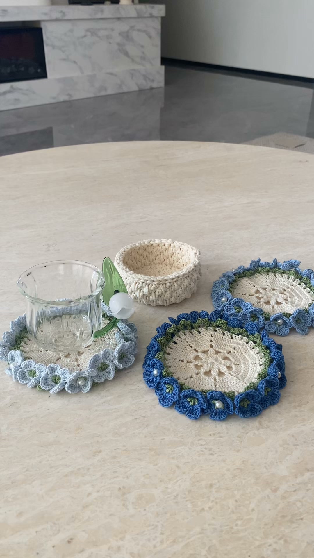 Handmade Crochet Flower Coaster Set