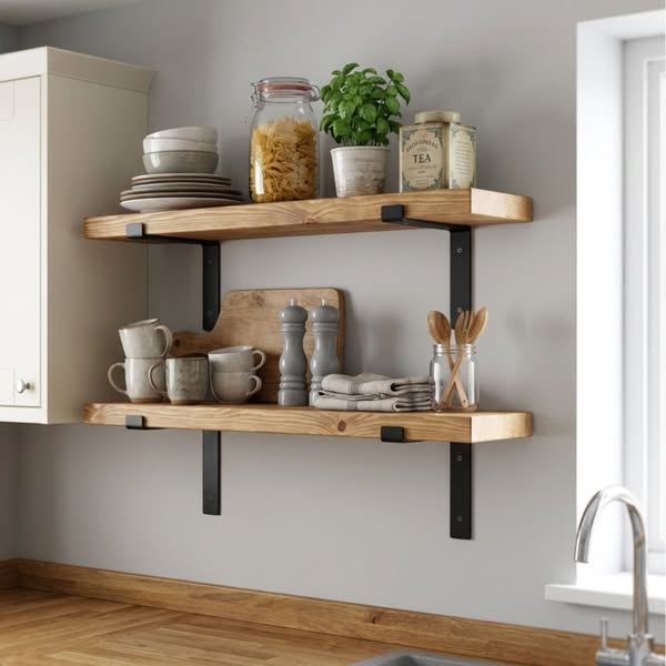 Rustic Shelf 38mm with Lipped Metal Brackets