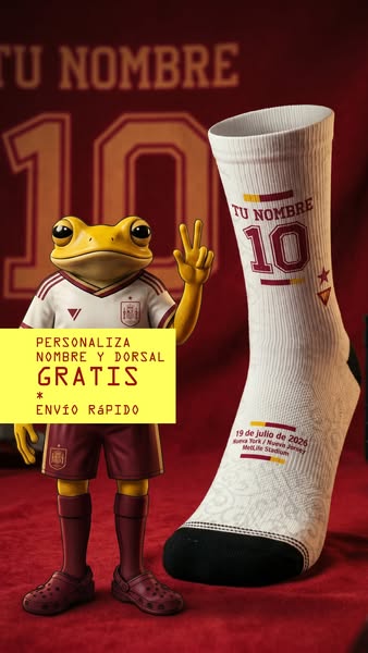 Personaliza tus calcetines de España con tu nombre y número. Gratis. Pedidos antes de las 16:00 envío el mismo día.
