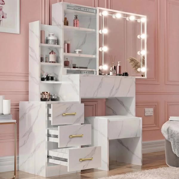 £89.99/- Hollywood Mirror Dressing Table with Storage - DHS Vanity Makeup Desk