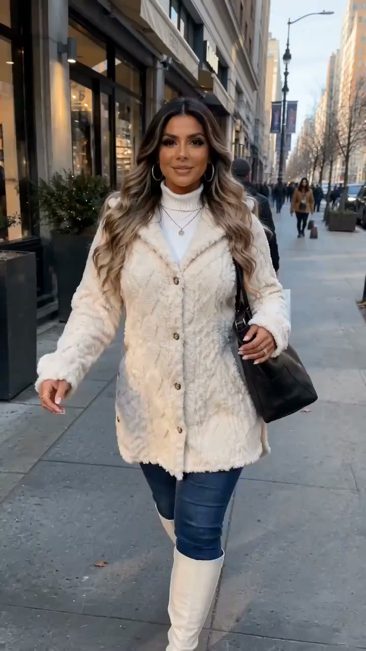 Cozy Plush Coat for Winter Walks & Shopping – Effortless Chic
