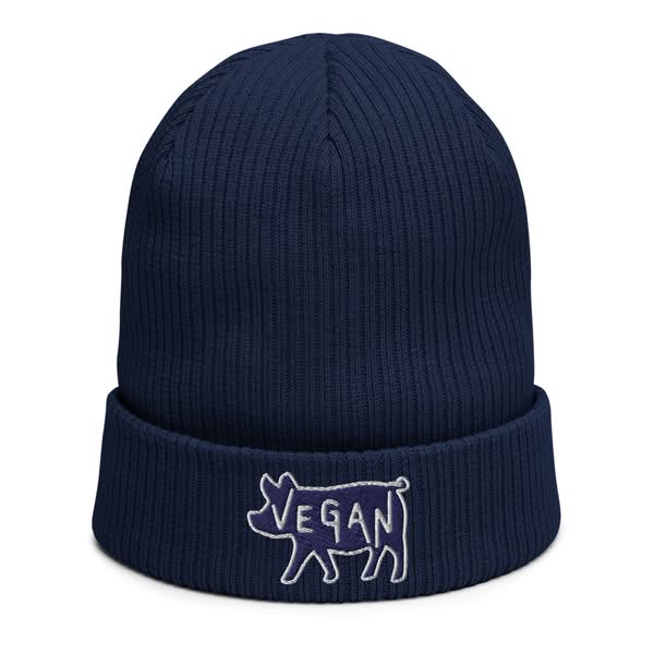 VEGAN Embroidered Organic ribbed beanie