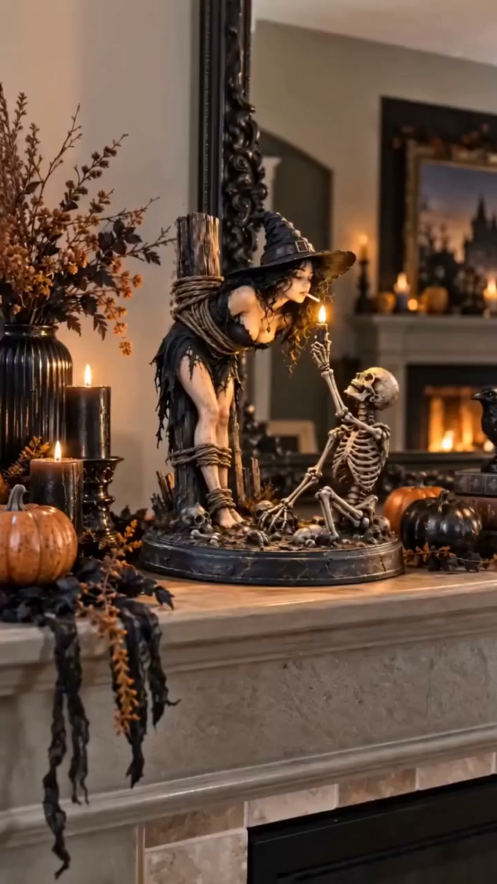 Till Death Do Us Part Gothic Witch & Skeleton Lovers Statue