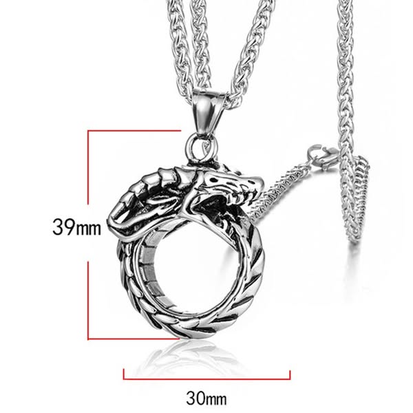 Norse Jormungandr Dragon Ring & Necklace - Handcrafted 925 Sterling Silver, Rhodium Plated, Red CZ Eyes