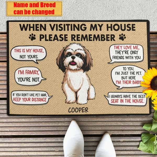 Visting My House Please Remember, Personalized Doormat, Custom Gift For Dog Lovers